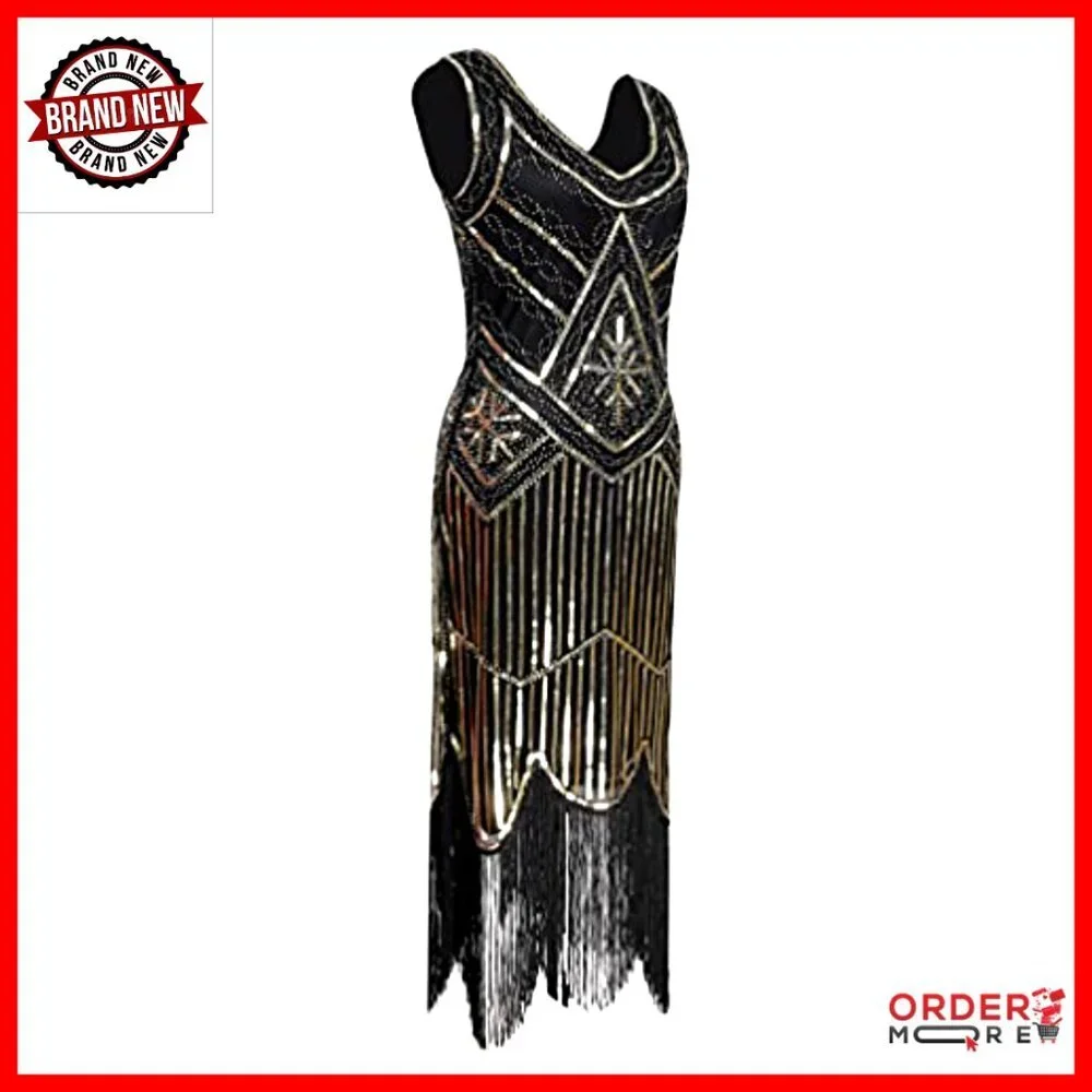 1920s Flapper Sequin Beaded Cocktail Dress Set with Accessories
